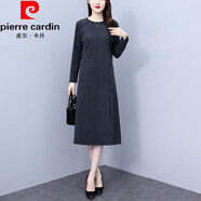 皮爾卡丹（pierre cardin）毛呢灰色連衣裙女長(cháng)袖2025新款女中年呢子媽媽冬季大碼長(cháng)裙 灰色 M 90-100斤