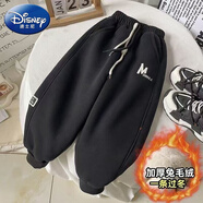 迪士尼（DISNEY）仿兔絨特厚巨厚兒童一條過(guò)冬新款加絨加厚女童冬季保暖棉褲男童潮 黑色 兔毛一條過(guò)冬沒(méi)有腰繩 130 適合身高120cm左右