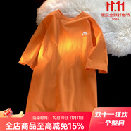 耐克（NIKE）寬松五分袖純棉運動T恤夏季男子休閑短袖薄上衣 橘色AR4999-815  純棉透氣 L 130-150斤