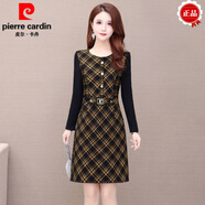 皮爾卡丹（pierre cardin）加絨加厚內搭打底裙女2025冬裝新款修身顯瘦氣質(zhì)媽M媽包臂連衣裙 保暖黃色【不加絨】 2XL 110-120斤