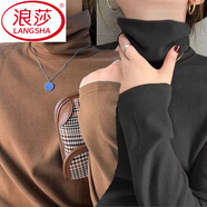 浪莎（LangSha）雙面德絨高領(lǐng)打底衫女秋冬加厚上衣長袖t加絨洋氣內(nèi)搭堆堆領(lǐng) 咖啡色+灰色【德絨堆堆領(lǐng)】 4XL 【155-170斤】