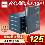 得力（deli）尊鉑A4打印紙 80g500張*5包一箱 加厚雙面復印紙 高性?xún)r(jià)比草稿紙 整箱2500張ZF342