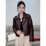 極漠2025春季新款韓式小翻領(lǐng)皮夾克女士容易搭配的西式摩托車(chē)夾克新 安哥拉紅[原版] M 85-105斤