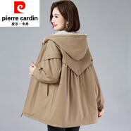 皮爾卡丹（pierre cardin）棉服女2025冬a字版棉襖外套今年流行胖m加絨加厚棉衣針織 卡其色 L