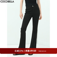 COCOBELLA氣質(zhì)通勤前開叉休閑褲女簡約黑色喇叭褲西褲NPA13 黑色 L