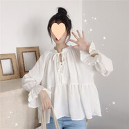 長袖白襯衫女春裝韓版娃娃領(lǐng)小衫寬松上衣系帶設(shè)計感小眾襯衣 白色 3XL 建議130-140斤