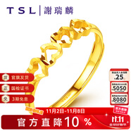 謝瑞麟（TSL） 黃金開口鏤空戒指心連心女婚慶結(jié)婚足金指環(huán)YL950 約1.95克 工費(fèi)380元
