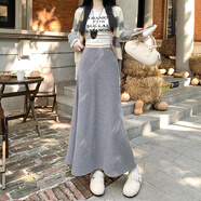 妹丫2025冬新款網(wǎng)紅毛呢半身裙氣質(zhì)中長(cháng)魚(yú)尾裙加絨半身裙子百搭 灰色 S