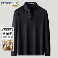 鱷魚(yú)恤（CROCODILE）含羊毛POLO衫男長(cháng)袖翻領(lǐng)休閑保暖針織衫男裝上衣 黑色99A XL (52)