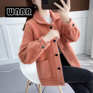 WNBR高端仿貂絨外套女2025秋冬新款時(shí)尚百搭小個(gè)子保暖毛呢開(kāi)衫上衣 皮粉色 2XL 【建議125-135斤】