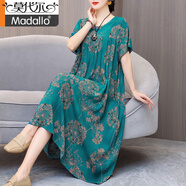 莫代爾棉綢睡裙女夏天胖媽媽連衣裙加肥加大寬松大碼200斤遮肚棉裙子 棉質(zhì)7號色 2XL 建議125-150斤