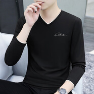 金盾（KIN DON）2025秋冬新款男士V領(lǐng)長(zhǎng)袖T恤休閑男裝保暖打底衫批發(fā) 黑 M