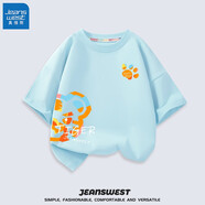真維斯（Jeanswest）兒童T恤男童夏季純棉短袖2024新款中大童夏天休閑舒適童裝上衣 藍(lán) J彩色老虎組合 90