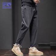 羅蒙（ROMON）褲子男士休閑褲秋冬季小腳工裝褲潮流純色修身男褲 深灰色 3XL