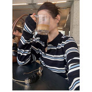 韓系條紋polo領(lǐng)長(cháng)袖針織衫女秋冬季老錢(qián)風(fēng)寬松內搭毛衣miu系上衣 撞色條紋商城品質(zhì)miu系miumiu今年流行漂亮上 S S