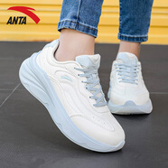 安踏（ANTA）女鞋跑步鞋冬季皮面防水厚底緩震運動(dòng)鞋休閑鞋日常通勤鞋子女 象牙白/淺霧灰-3 39