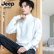 JEEP SPIRIT純色毛衣慵懶風男士秋冬季2025款打底衫內(nèi)搭半高領針織衫水貂絨男 K19906白色【品質(zhì)保證】 M