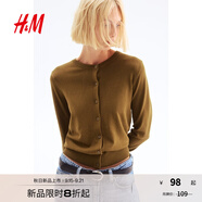H&M女裝毛針織衫秋季薄款時(shí)尚法式慵懶短款打底衫m(xù)iu系開衫0579541 橄欖綠 M 165/96