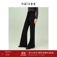 納薇（naivee）【云朵喇叭褲】商場同款25秋新款百搭長褲寬邊松緊腰抽繩 黑色 S
