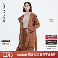 朗姿純羊毛連帽雙面呢時(shí)尚流行高級感大衣女冬季新款毛呢外套 深米色 170/88A/XL