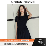 UR夏季新款女裝都市氣質(zhì)垂感修身短袖連衣裙UWU740046 正黑 S