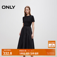 ONLY2025秋季新款優(yōu)雅氣質(zhì)純色拼接短袖長(zhǎng)裙連衣裙女|125107024 H1Z 黑色 XS