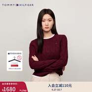 TOMMY HILFIGER【明星同款系列】秋冬女裝絞花肌理休閑通勤內(nèi)搭羊毛衫毛衣 深紅色VLP XXS （推薦：90斤以下）