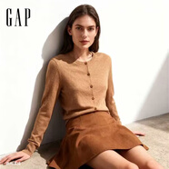 蓋璞（GAP）女裝2025秋季新款純棉圓領(lǐng)針織衫基礎款開(kāi)衫毛衣美版 淺咖色 L 美碼  XL亞洲碼170/100A