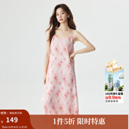 茵曼（INMAN）薄荷曼波度假風(fēng)碎花吊帶背心裙夏季氣質(zhì)浪漫壓褶松弛感連衣裙子 芭比粉 L