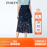 PORTS寶姿商場(chǎng)同款新品女裝優(yōu)雅雪紡不對(duì)稱拼接半裙 丈青 XS (2)