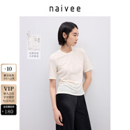 納薇（naivee）【立體提花工藝】商場同款25夏新款中國風花鳥短袖T恤 米色 L