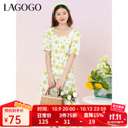 LAGOGO拉谷谷夏日多巴胺方領高腰甜美泡泡袖碎花新款氣質連衣裙女 混色(Y0) S 155/36