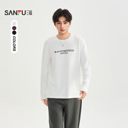 三福（SANFU）2025冬季男士斑駁英文印花長T恤 都市寬松圓領(lǐng)上衣510809 米白色 2XL