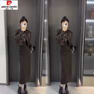皮爾卡丹感秋季時(shí)尚套裝女2024新款美拉德短款皮外套修身連衣裙兩件套 外套+裙子【兩/件套】 S