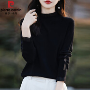 皮爾卡丹羊毛針織衫女木耳領(lǐng)縷空內搭打底衫新款蕾絲邊長(cháng)袖秋冬洋氣毛衣女 黑色 常規 4XL 建議155-170斤