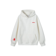 陸翊上身金貝勒美式高街火焰火苗印花上衣連帽紐扣長(cháng)袖衛衣帽衫 白色(-正紅色火焰Logo) 常規 L