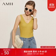 AMII女裝2025秋季新款極簡(jiǎn)V領(lǐng)吊帶女絲光紗坑條紋修身彈力背心女 芥黃 M 160/84A