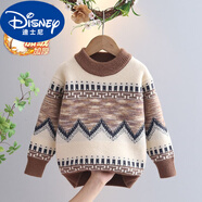 迪士尼男童毛衣秋冬款2025兒童新款男孩加絨韓國絨毛衣加厚中大童針織衫 駝色【加絨加厚】全身雙層加絨 100