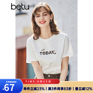 betu百圖女裝春裝新款寬松韓版卡通印花短袖T恤ins潮JD2102T08 白色 M