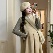 孕婦裝秋冬套裝新款日系半高領(lǐng)蕾絲上衣兩件套加厚背帶孕婦連衣裙 花邊打底衫【單件】 XXL