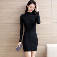 皮爾卡丹（pierre cardin）女秋冬中長(cháng)款加厚半高領(lǐng)毛針織打底毛衣修身包臀連衣裙長(cháng)款過(guò)膝 短款黑色 S