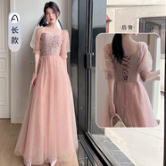 木南飛出租賃伴娘服2025新款秋季小眾姐妹團仙氣質(zhì)顯瘦晚禮服裙大合唱團 526粉色A長(cháng)款 2XL