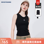 Navigare意大利小帆船圓領(lǐng)針織背心女修身內(nèi)搭吊帶衫顯瘦百搭打底衫 暗夜黑 S