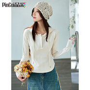 品彩（PinCai）連帽長(cháng)袖t恤女時(shí)尚內搭修身不規則半開(kāi)領(lǐng)洋氣上衣 P135T2701