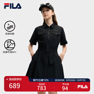 FILA 斐樂官方女裝梭織工裝連衣裙2025夏季新款時(shí)尚涼感防曬收腰裙子 正黑色-BK 3XL 185/100A/XXXL
