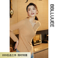 粉藍(lán)衣櫥精致細(xì)閃綿羊毛針織衫女秋冬新款交疊領(lǐng)設(shè)計(jì)修身上衣533M576 典雅駝 2XL