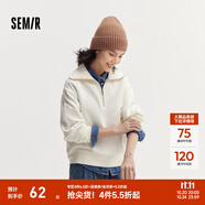 Semir衛(wèi)衣女純色半開襟衣服溫柔百搭秋休閑風(fēng)寬松落肩套頭衫ins潮 奶白10501 M