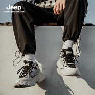 JEEP吉普戶外老爹鞋子男款休閑輕便時(shí)尚運(yùn)動(dòng)鞋男透氣徒步鞋耐磨登山鞋 白黑(棉) 38