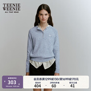 Teenie Weenie小熊女冬季休閑通勤彩色點子紗長半開襟套頭慵懶毛衣 淺藍(lán)色 XS 155