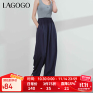 LAGOGO寬松舒適闊腿休閑褲女拉谷谷夏季新款薄款高腰顯瘦山本褲 藏青色(M0) S